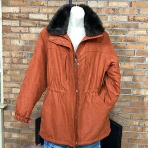 Mackintosh New England Orange Rust Insulated Coat Removable Faux Fur Collar Sz L